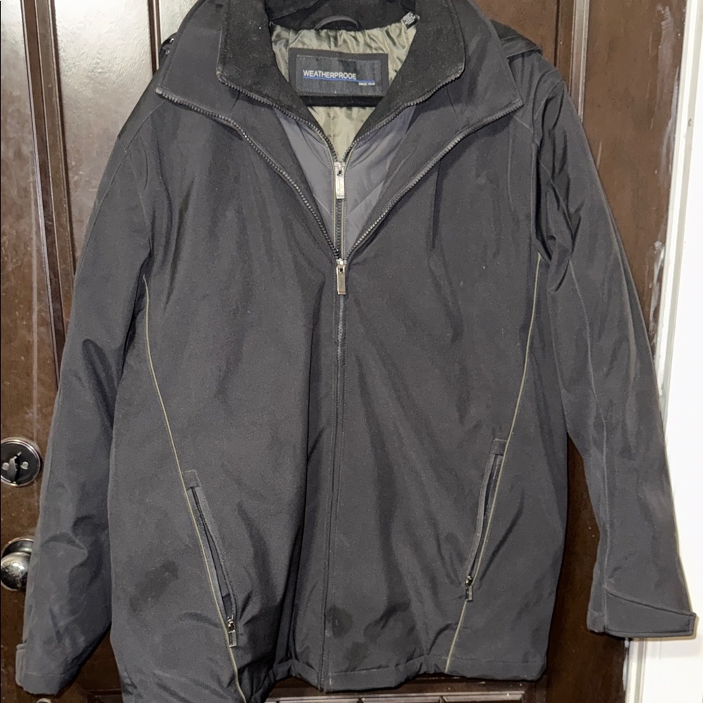 Weatherproof BLACK Ultra Tech hood Men XL Jacket Winter Coat Rain PARKA Neck Zip